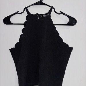 SHEIN Black Scalloped Edge Halter Top